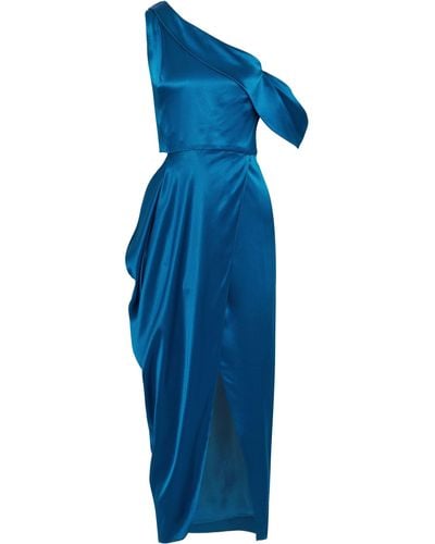 Michelle Mason One-shoulder Cutout Draped Silk-charmeuse Midi Dress - Blue