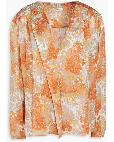 Vince Floral-print Silk-crepon Top - Orange