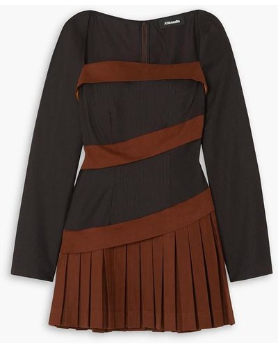 Ahluwalia Nero Pleated Wool And Silk-blend Drill Mini Dress - Brown