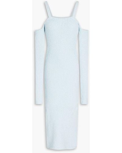 ROTATE BIRGER CHRISTENSEN Helen Cold-shoulder Bouclé-knit Cotton-blend Midi Dress - Blue
