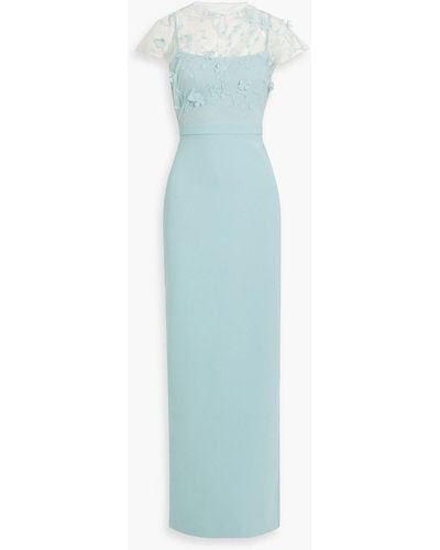 THEIA Desirae Embellished Tulle-paneled Crepe Gown - Blue