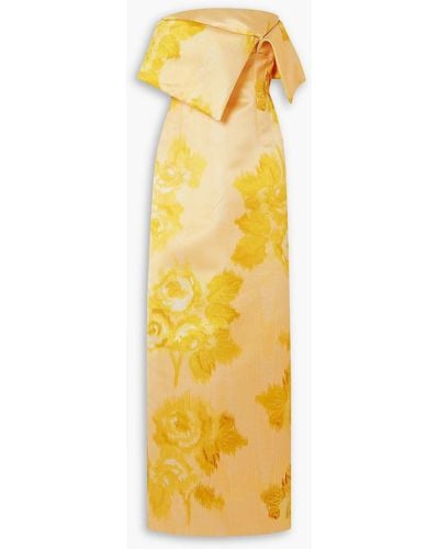 Emilia Wickstead Strapless Draped Floral-print Sateen Gown - Yellow