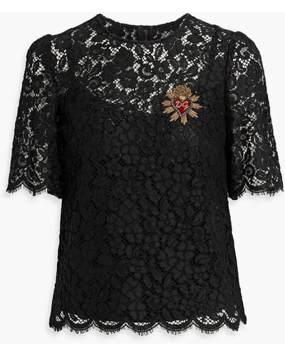 Dolce & Gabbana Appliquéd Cotton-blend Corded Lace Top - Black