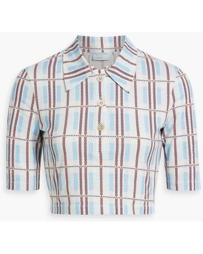 Rosetta Getty Cropped Checked Cotton-blend Polo Shirt - White