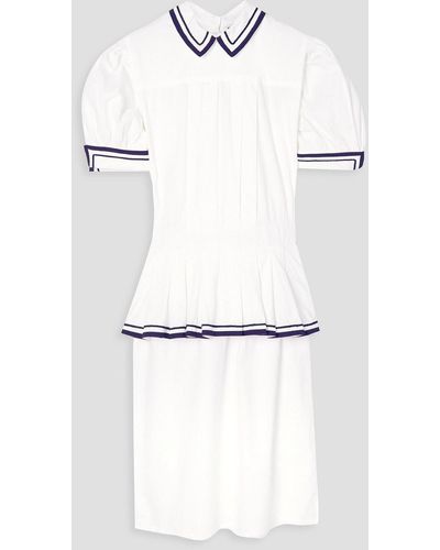 BATSHEVA Rilke Pleated Cotton Peplum Dress - White