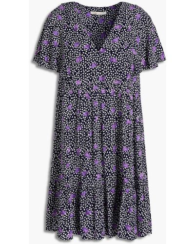 Maje Gathered Floral-print Crepe Mini Dress - Purple