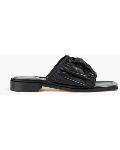 Wandler Mila Ruched Leather Mules - Black