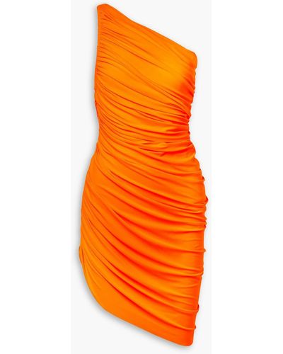 Norma Kamali Diana One-shoulder Ruched Stretch-jersey Dress - Orange