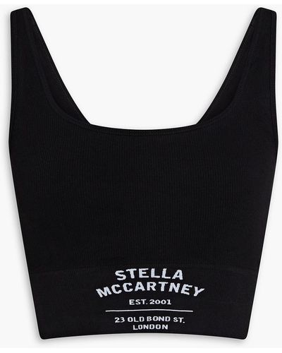 Stella McCartney Cropped Printed Ribbed Cotton-blend Jersey Tank - Black