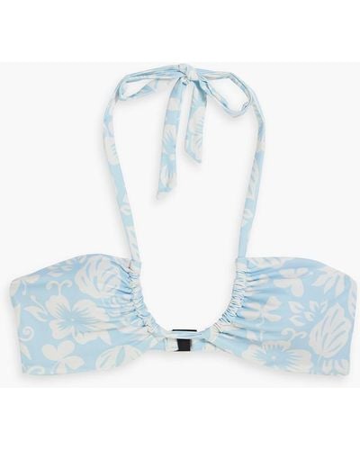 Onia Ruched Floral-print Halterneck Bikini Top - Blue