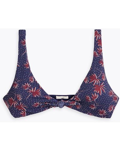 Eberjey Cassidy Knotted Printed Stretch-piqué Bikini Top - Blue