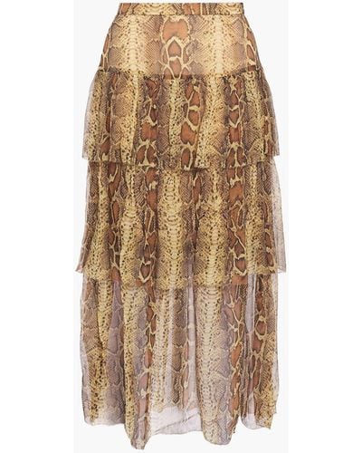 Zimmermann Ninety-six Tiered Printed Silk-georgette Midi Skirt - Natural