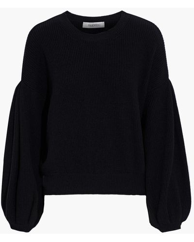 Valentino Ribbed Wool And Cashmere-blend Sweater - Black