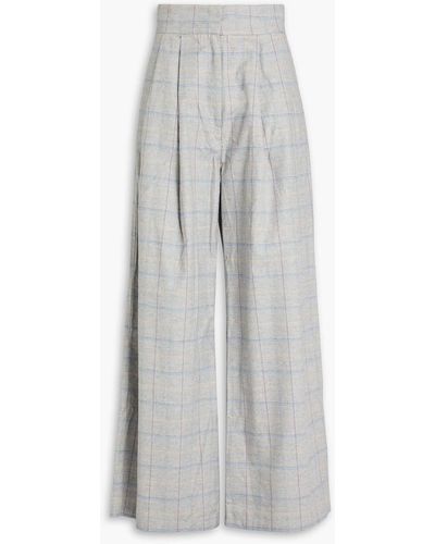 MYKKE HOFMANN Checked Cotton-blend Flannel Wide-leg Trousers - White