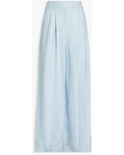 Loulou Studio Pleated Linen-blend Twill Wide-leg Trousers - Blue