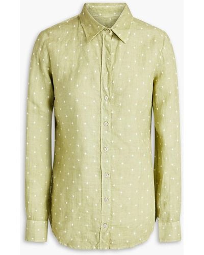 120% Lino Hemd aus leinen mit eingewebten punkten - Grün