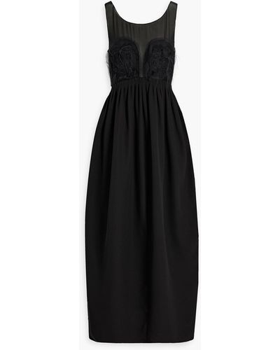 Maison Margiela Pleated Silk-blend Chiffon Maxi Dress - Black