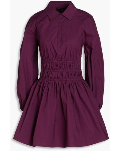 Maje Rainor Shirred Stretch-cotton Poplin Mini Shirt Dress - Purple