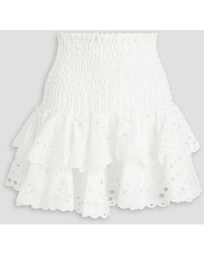 Charo Ruiz Noa Ruffled Shirred Broderie Anglaise Cotton-blend Mini Skirt - White