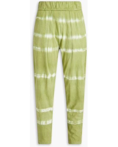Raquel Allegra Cropped Pleated Tie-dyed Cotton-jersey Tapered Trousers - Green