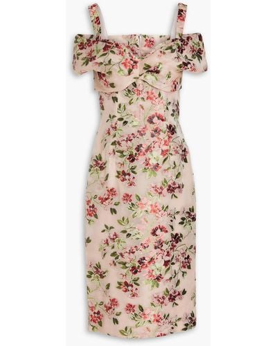 Dolce & Gabbana Cold-shoulder Metallic Floral-jacquard Dress - Pink