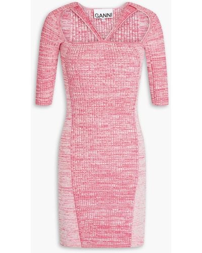 Ganni Cutout Marled Ribbed-knit Mini Dress - Pink