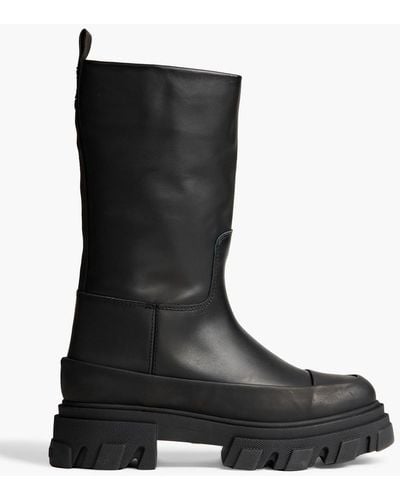 Ganni Tubular Rubber-trimmed Leather Boots - Black