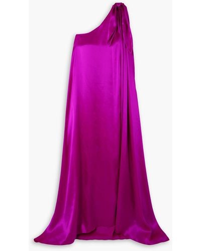 Halpern One-shoulder Bow-detailed Silk-satin Gown - Purple