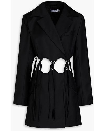 Anna Quan Cutout Knotted Wool-twill Mini Tuxedo Dress - Black