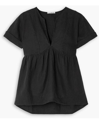 James Perse Gathered Linen Top - Black