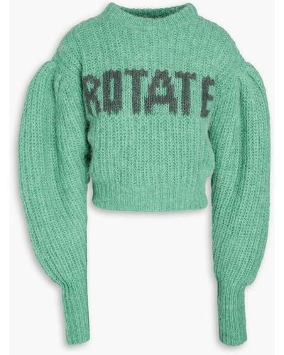 ROTATE BIRGER CHRISTENSEN Adley Ribbed Intarsia Wool-blend Sweater - Green