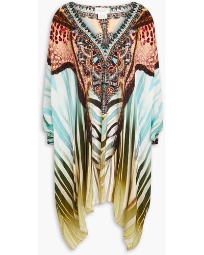 Camilla Crystal-embellished Printed Silk Crepe De Chine Kaftan - Metallic