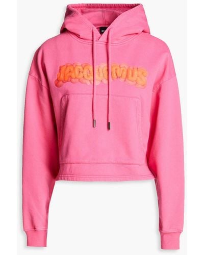 Jacquemus Cropped hoodie aus baumwollfrottee mit logoprint - Pink