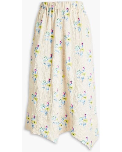 Ganni Floral-print Crinkled-satin Midi Skirt - White