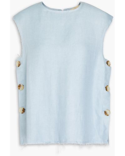 Loulou Studio Frayed Button-embellished Linen-blend Twill Top - Blue