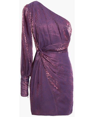 Rachel Zoe One-shoulder Twist-front Metallic Leopard-jacquard Mini Dress - Purple
