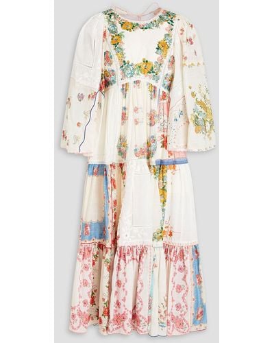 Zimmermann Tiered Floral-print Cotton Midi Dress - White