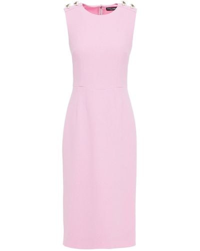 Dolce & Gabbana Floral-appliquéd Wool-crepe Dress - Pink