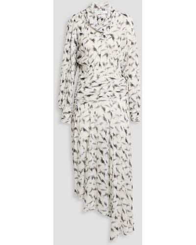IRO Jensen Asymmetric Printed Fil Coupé Georgette Midi Dress - White