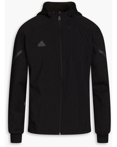 adidas Originals Appliquéd Tech-jersey Panelled Shell Hooded Jacket - Black
