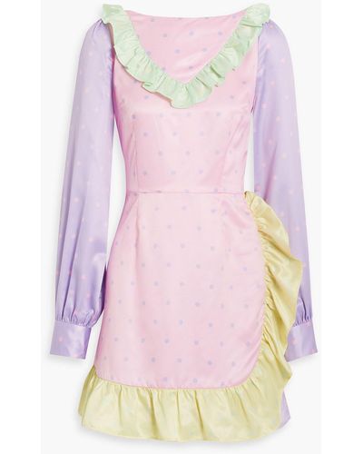 Olivia Rubin Ruffled Polka-dot Satin Mini Dress - Pink