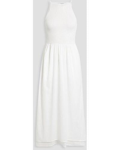 Joie Lori Shirred Linen-blend Midi Dress - White