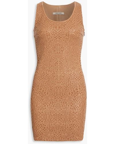 Roberto Cavalli Laser-cut Leather Mini Dress - Brown