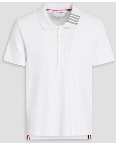Thom Browne Striped Ribbed Cotton-jersey Polo Shirt - White