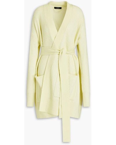 JOSEPH Luxe Ribbed Cotton, Wool And Cashmere-blend Cardigan - Yellow