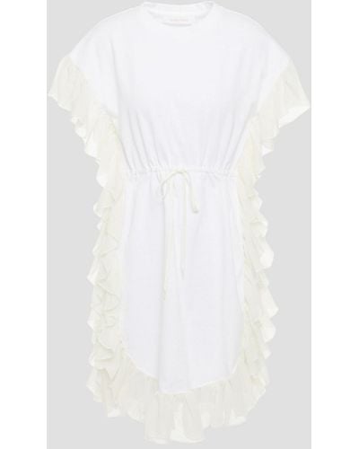 See By Chloé Gerafftes minikleid aus baumwoll-jersey mit chiffonbesatz - Weiß