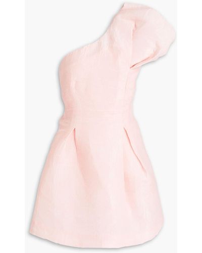 Rachel Gilbert One-shoulder Plissé Woven Mini Dress - Pink