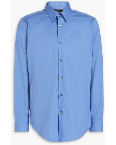 Theory Sylvain Slub Cotton-blend Poplin Shirt - Blue