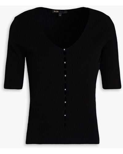 Maje Cutout Bead-embellished Ribbed-knit Top - Black
