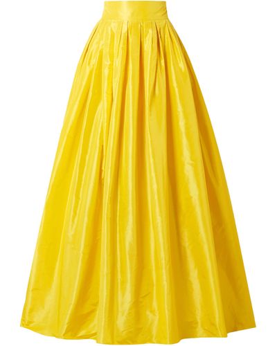 Carolina Herrera Flared Pleated Silk-taffeta Maxi Skirt Yellow